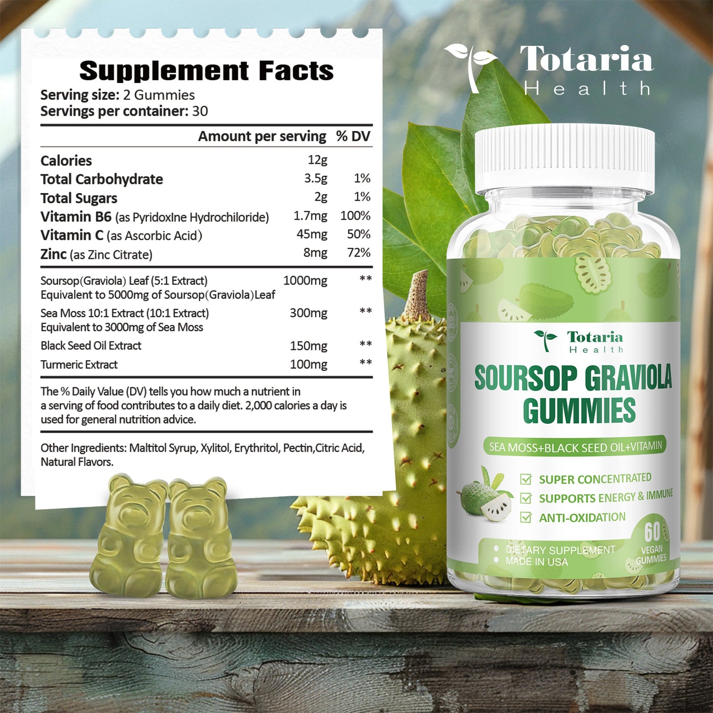 Soursop Graviola Sea Moss Gummies - 5000mg Soursop Oil Leaf with 3000mg Sea Moss, 150mg Black Seed Oil - Immune Support, Antioxidation - Sour Sop Multivitamin Graviola Leaves Edible Supplements