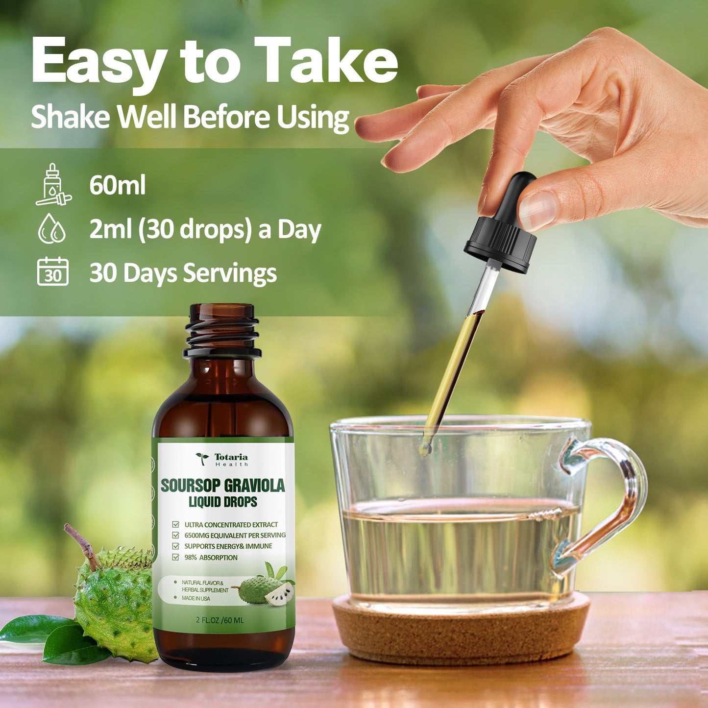 (2 FL) Pure Soursop Graviola Oil Leaf 6000mg, Soursop Fruit 500mg Liquid Drops Organic Soursop Leaves Extract Immune Support Antioxidation - Sour SOP Bitters Multivitamin Soursop Tincture Supplements
