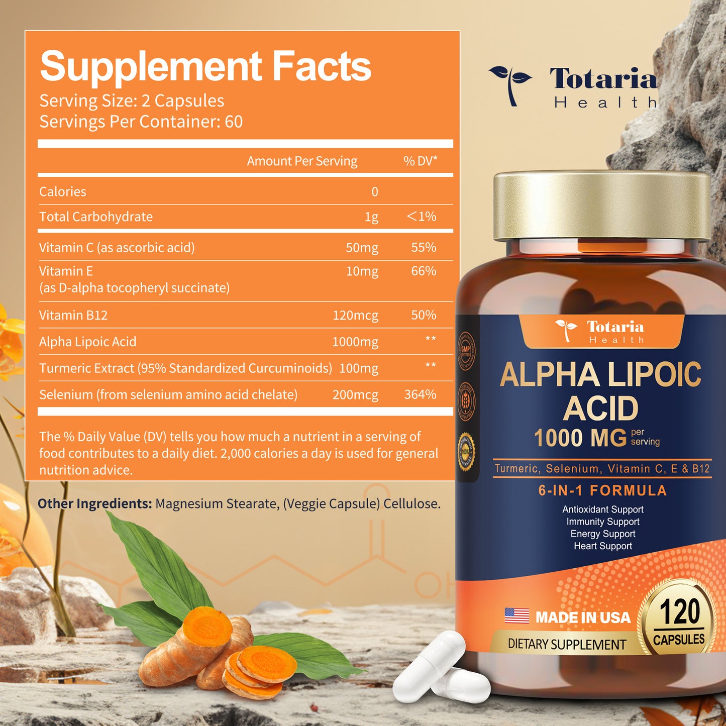 Alpha Lipoic Acid - 1000mg ALA Supplement Capsules for Neuropathy Supports Liver Detox, Nerve Health, Antioxidant, Metabolism and Cell Energy, Anti-Aging - Non-GMO, Gluten Free, Vegan Safe