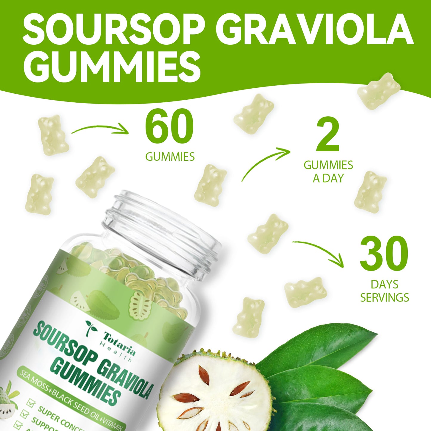 Soursop Graviola Sea Moss Gummies - 5000mg Soursop Oil Leaf with 3000mg Sea Moss, 150mg Black Seed Oil - Immune Support, Antioxidation - Sour Sop Multivitamin Graviola Leaves Edible Supplements