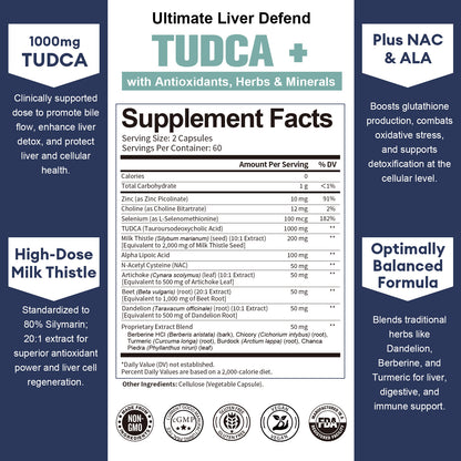 Totaria 15-in-1 TUDCA Liver Supplement 1000mg with Milk Thistle, ALA, NAC, Ultra Strength TUDCA (Tauroursodeoxycholic Acid) Bile Salts, Liver and Gallbladder Cleanse & Repair, Vegan, 120 Counts