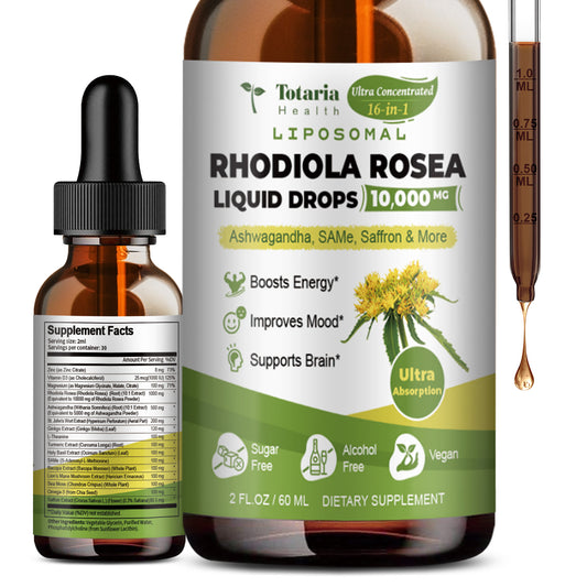 Liposomal Rhodiola Rosea Tincture, Ultra Strength Rhodiola Supplement with Ashwagandha, Saffron, Magnesium, SAM-e, Rhodiola Rosea Extract Liquid Drops for Natural Relaxation, Mood, Energy
