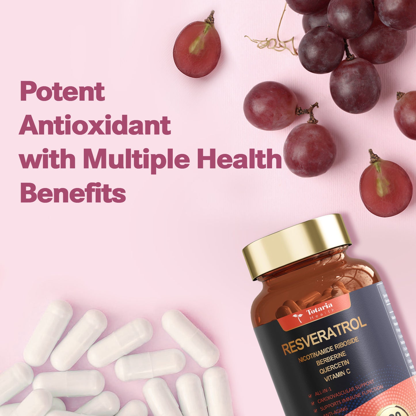 Resveratrol Supplement 8000mg Extra Strength with Berberine Quercetin Green Tea Extract Grape Seed Extract Polyphenol Antioxidant Supplement Antioxidant & Heart Health Support 120 Capsules